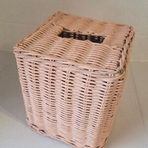 Vintage Pink Wicker Kleenex Box Cover Rattan Woven